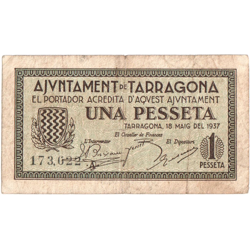 Spagna, 1 Peseta, 1937-05-18, TARRAGONA, MB