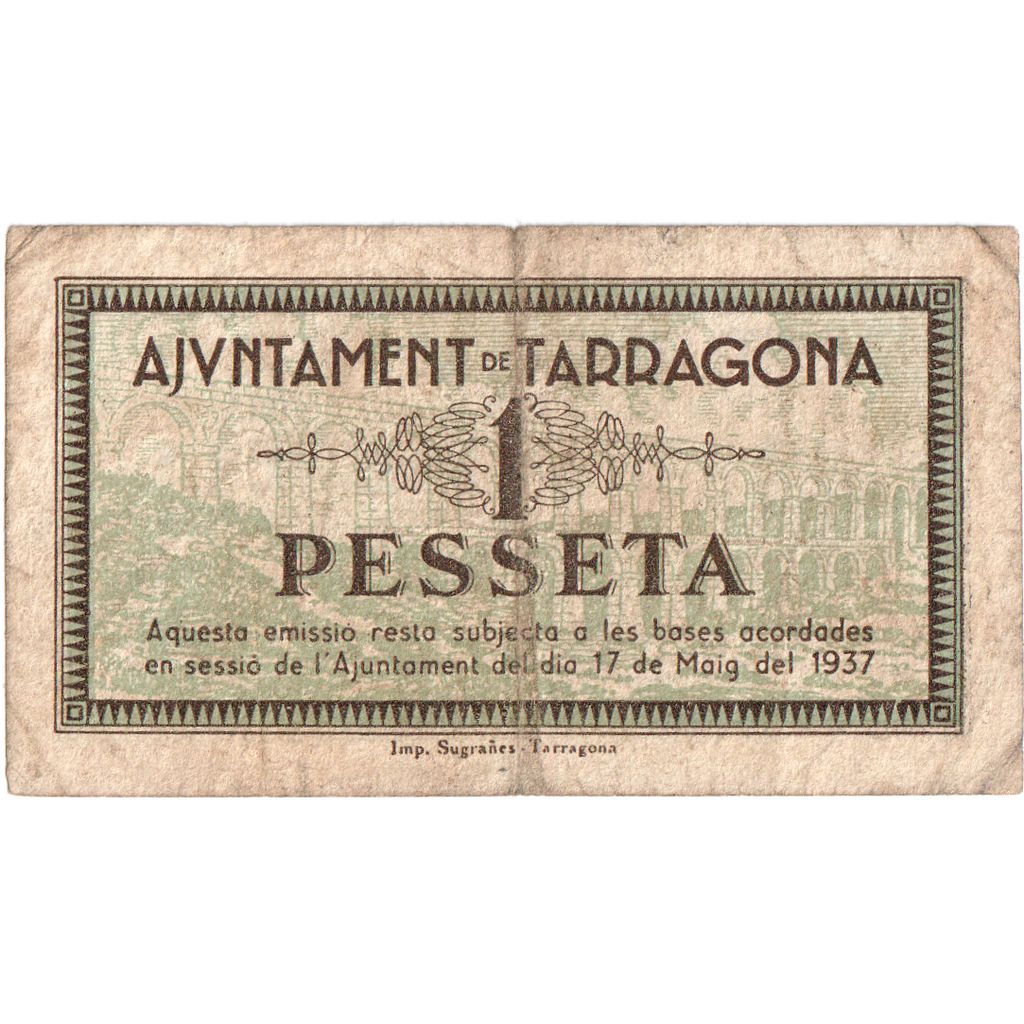 Spagna, 1 Peseta, 1937-05-18, TARRAGONA, MB