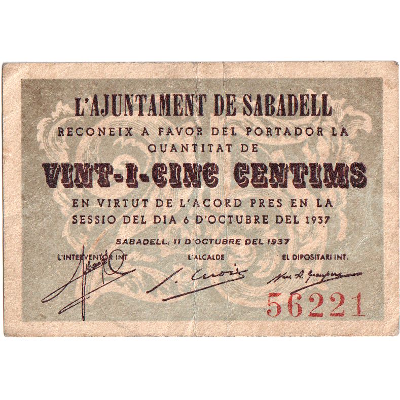 Spagna, 25 Centimes, 1937-10-06, BB