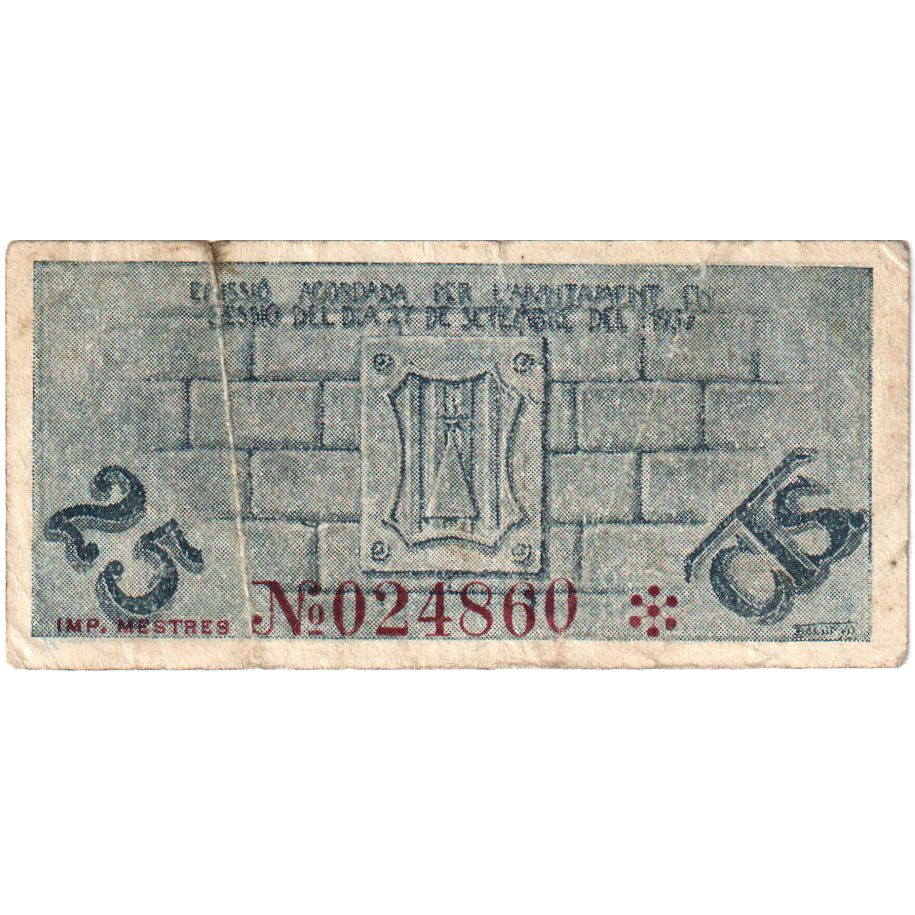 Spagna, 25 Centimes, 1937-10-01, MONTBLANC, MB+