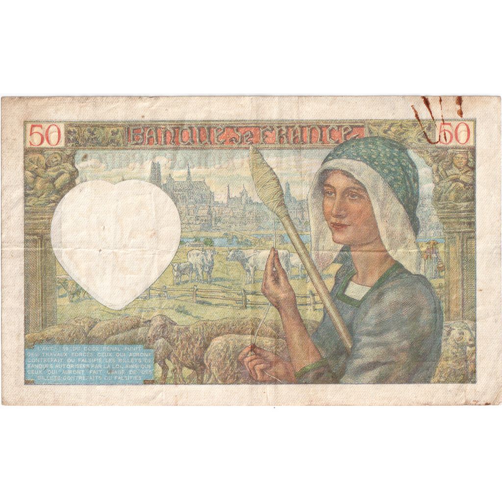 France, 50 Francs, Jacques Coeur, 1941-04-24, O.72, VF(30-35)