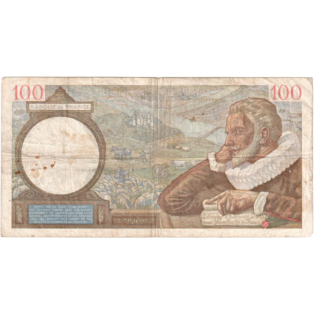 France, 100 Francs, Sully, 1939-10-05, T.2450, VF(20-25)