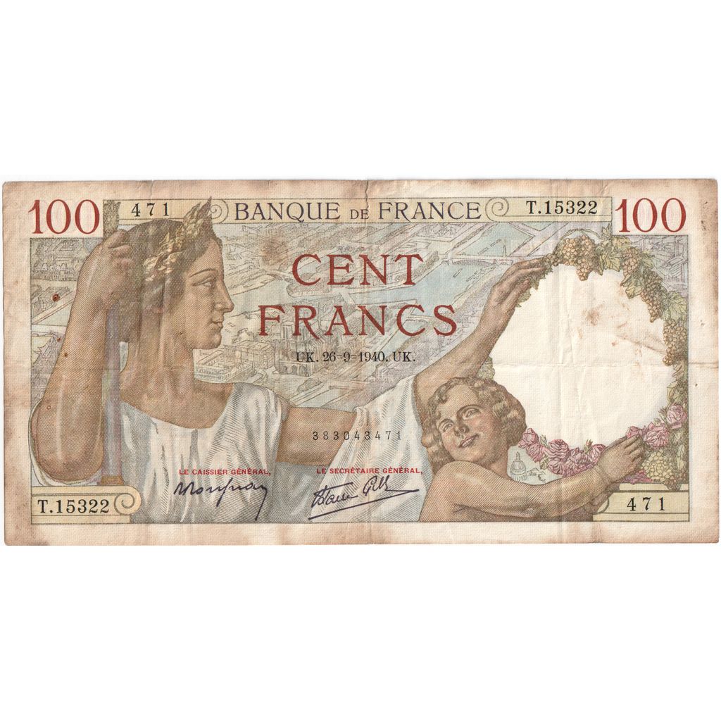 Francia, 100 Francs, Sully, 1940-09-26, T.15322, BC+