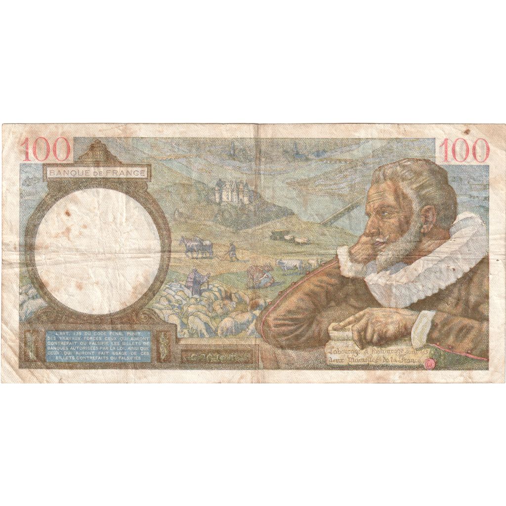 France, 100 Francs, Sully, 1940-08-16, H.13900, VF(20-25)