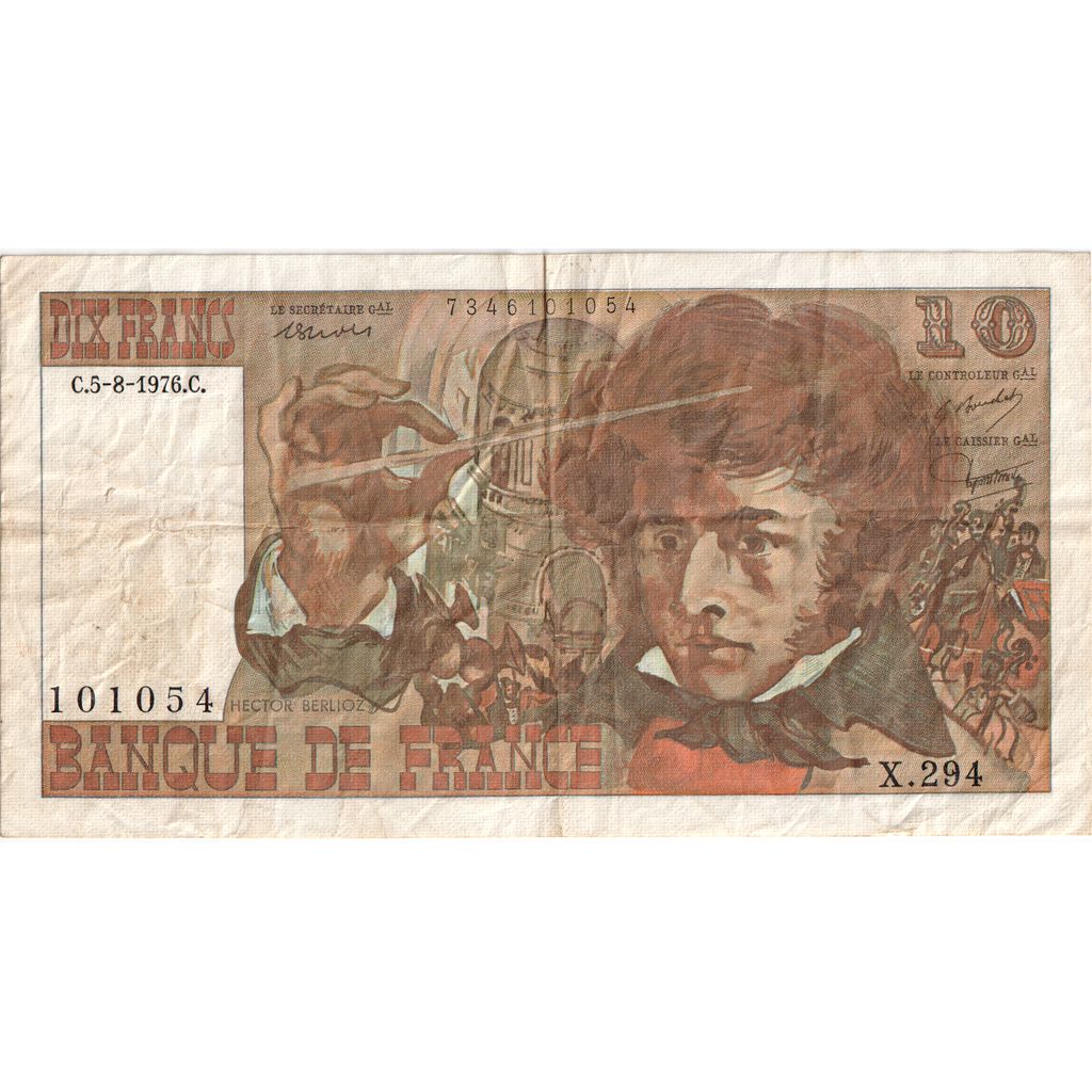 France, 10 Francs, Berlioz, 1976-08-05, X.294, VF(30-35)