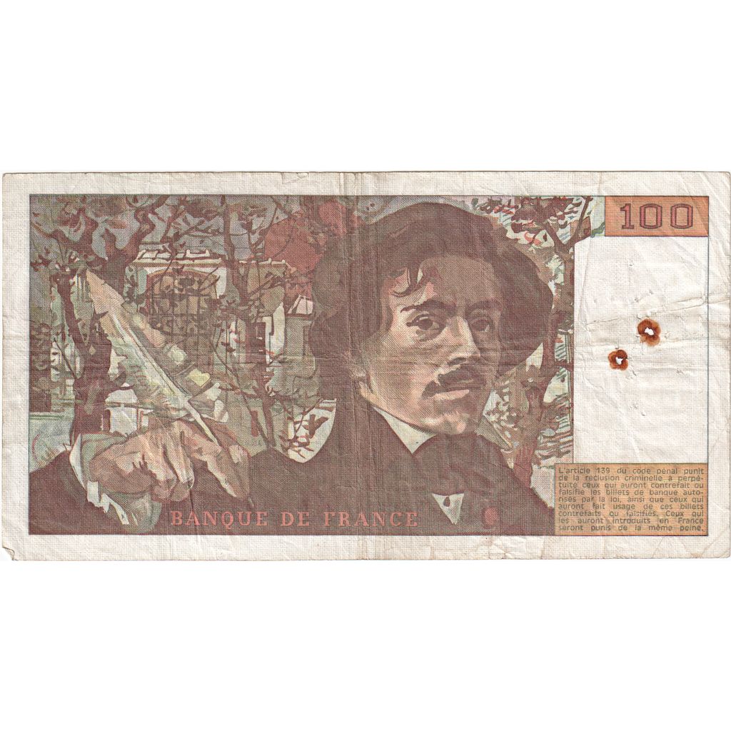 Francja, 100 Francs, Delacroix, 1980, V.33, VF(20-25)
