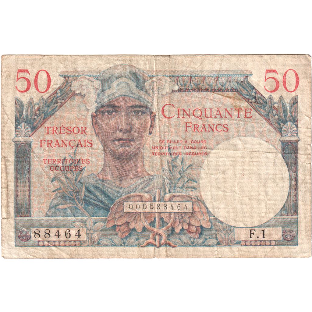 Francia, 50 Francs, 1947 French Treasury, 1947, KM:M8, 1947-01-01, MB, Fayett...
