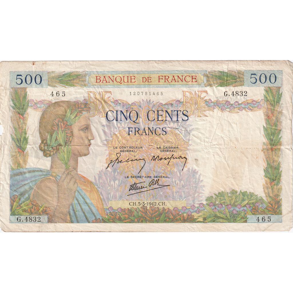 Frankrijk, 500 Francs, La Paix, 1942-03-05, G.4832, TB