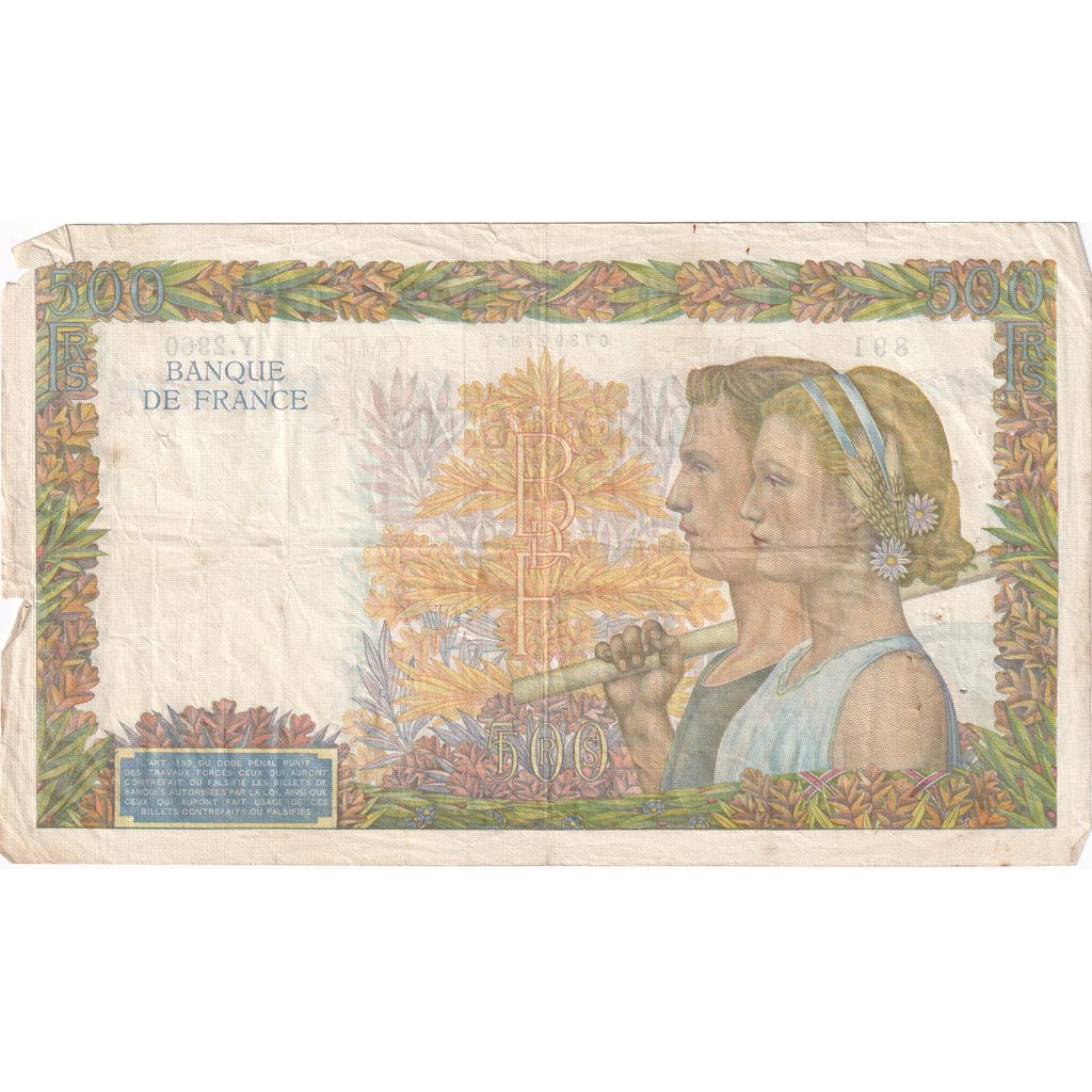 France, 500 Francs, La Paix, 1941-05-21, Y.2960, TB+