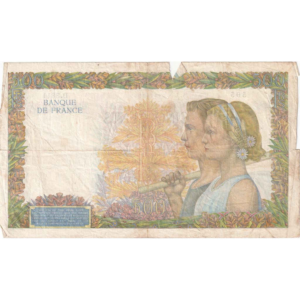 France, 500 Francs, La Paix, 1941-10-30, D.3811, VF(20-25)