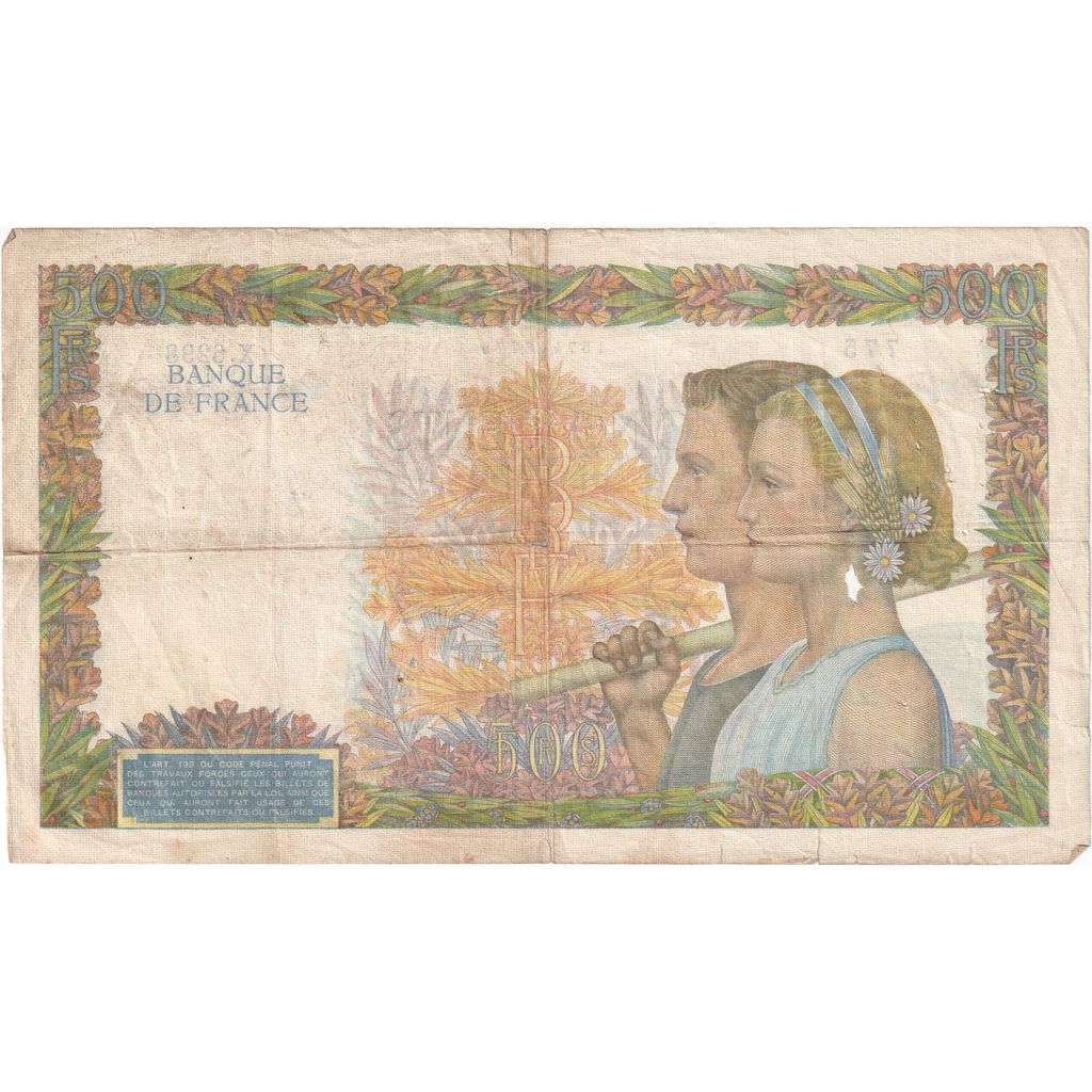 France, 500 Francs, La Paix, 1942-07-16, X.6298, VF(20-25)