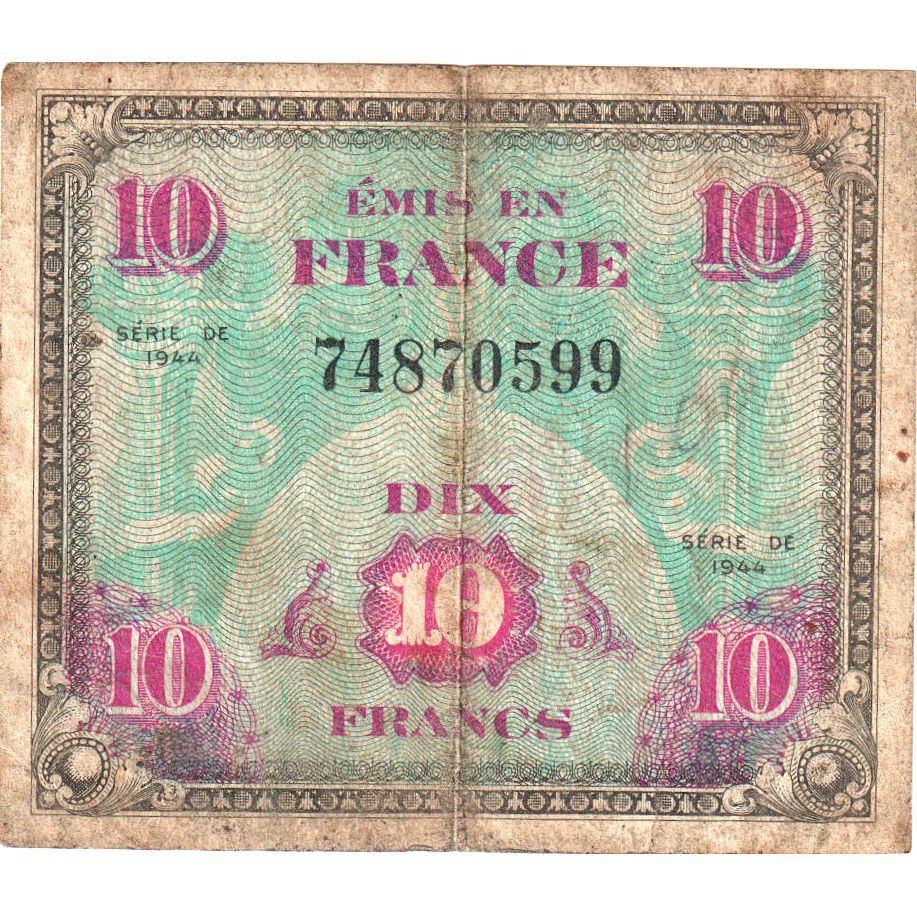 France, 10 Francs, Flag/France, 74870599, VF(20-25)