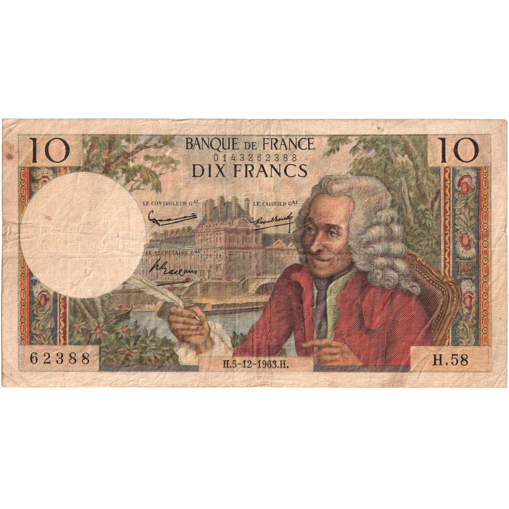 Frankrijk, 10 Francs, Voltaire, 1963-12-05, H.58, TB