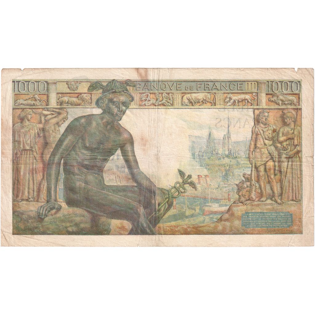 France, 1000 Francs, Déesse Déméter, 1943-01-14, S.3129, VF(20-25)