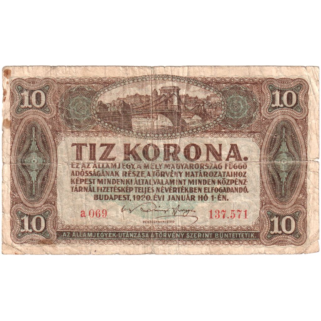 Hungary, 10 Korona, 1920-01-01, VF(20-25)