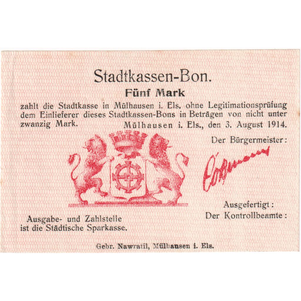 France, 1 Mark, 1914-08-03, UNC(63)