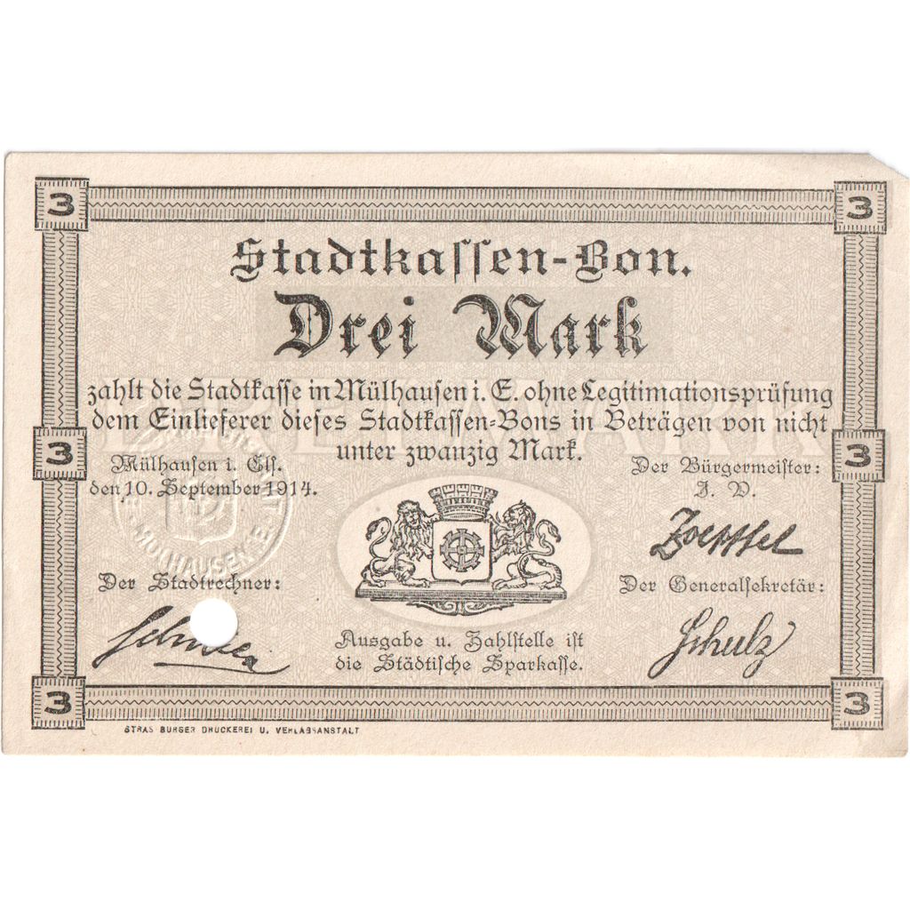 Francja, 3 Mark, 1914-09-10, EF(40-45)