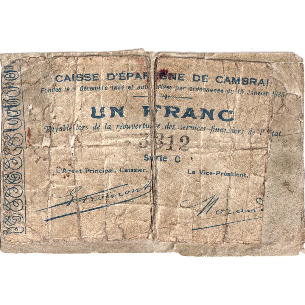 Frankrijk, Cambrai, 1 Franc, 1916, Syndicat de communes, TB, Pirot:59-469