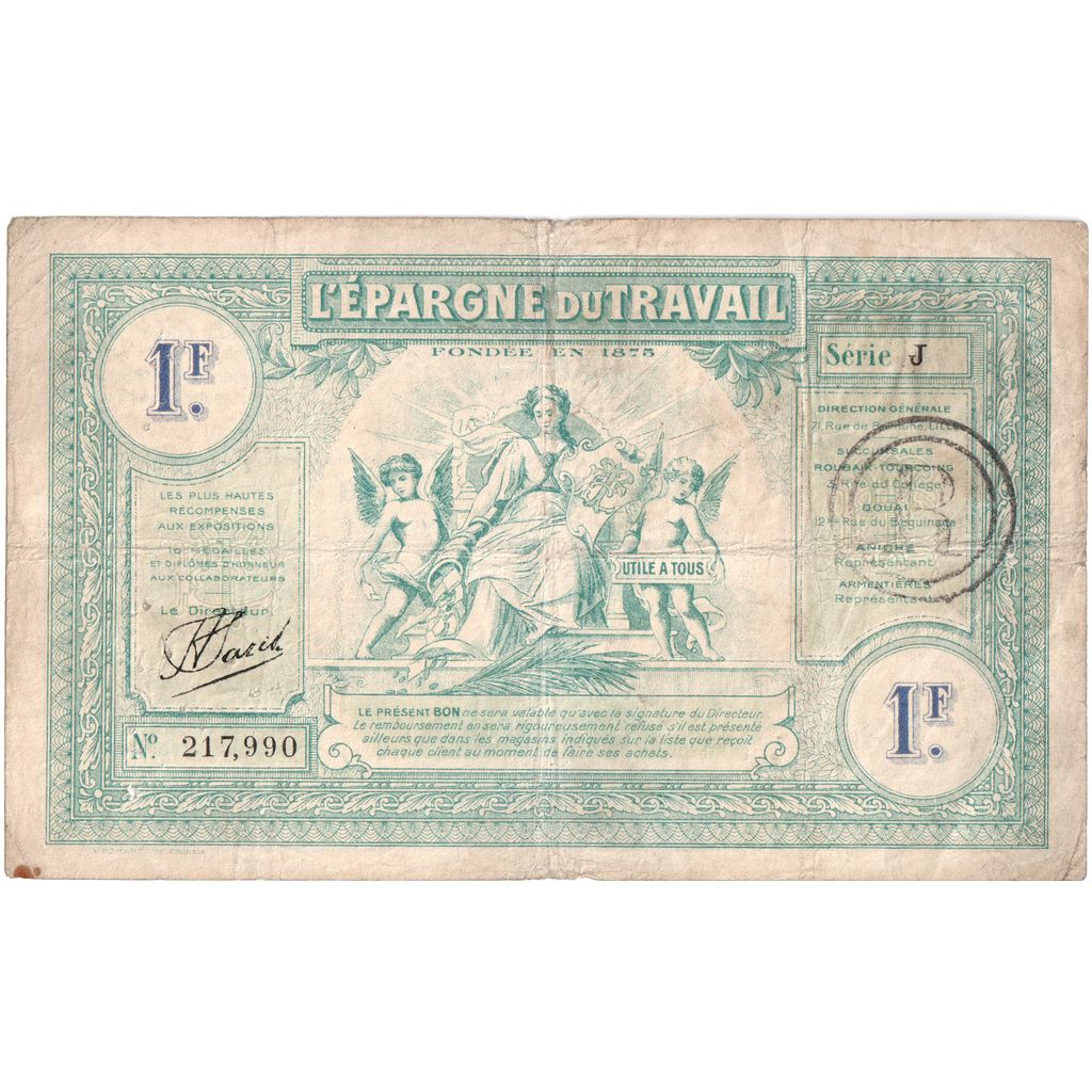 Francia, 1 Franc, L EPARGNE DU TRAVAIL, MB