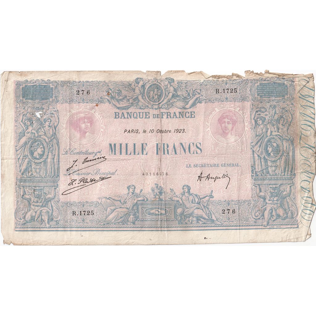 Francia, 1000 Francs, Bleu et Rose, 1923-10-10, R.1725, MB
