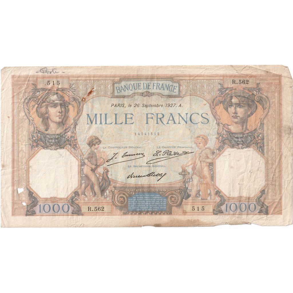 France, 1000 Francs, Cérès et Mercure, 1927-09-26, R.562, TB