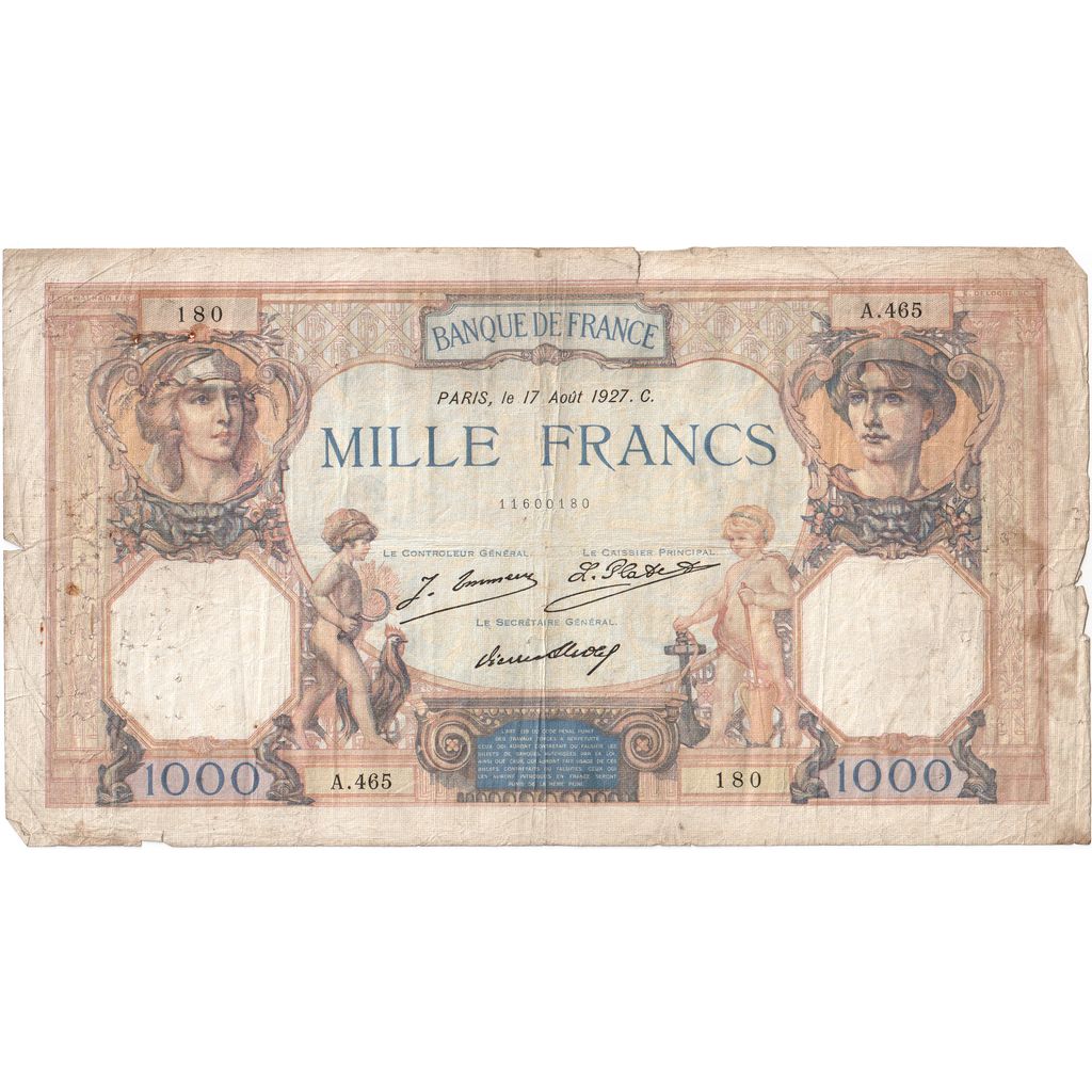 Frankrijk, 1000 Francs, Cérès et Mercure, 1927-08-17, A.465, TB