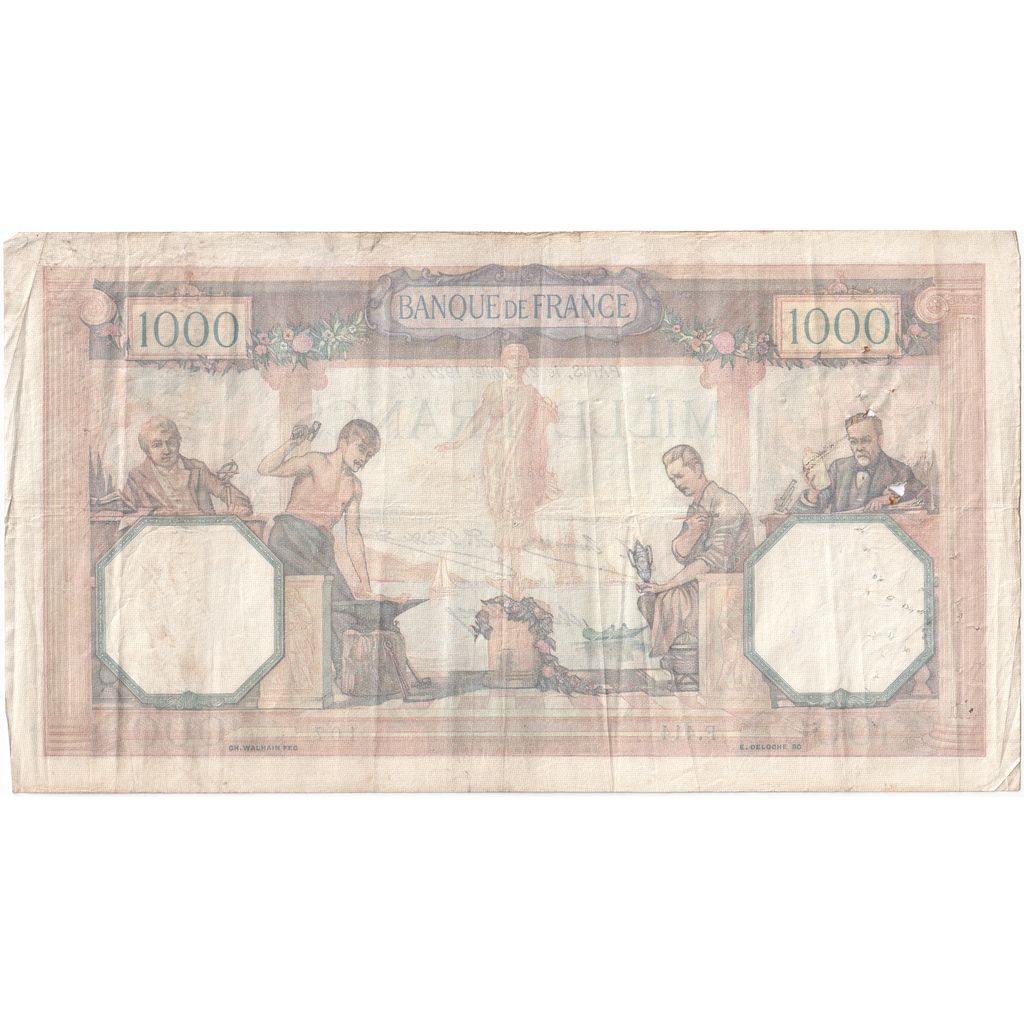 France, 1000 Francs, Cérès et Mercure, 1927-07-30, F.414, VF(20-25)