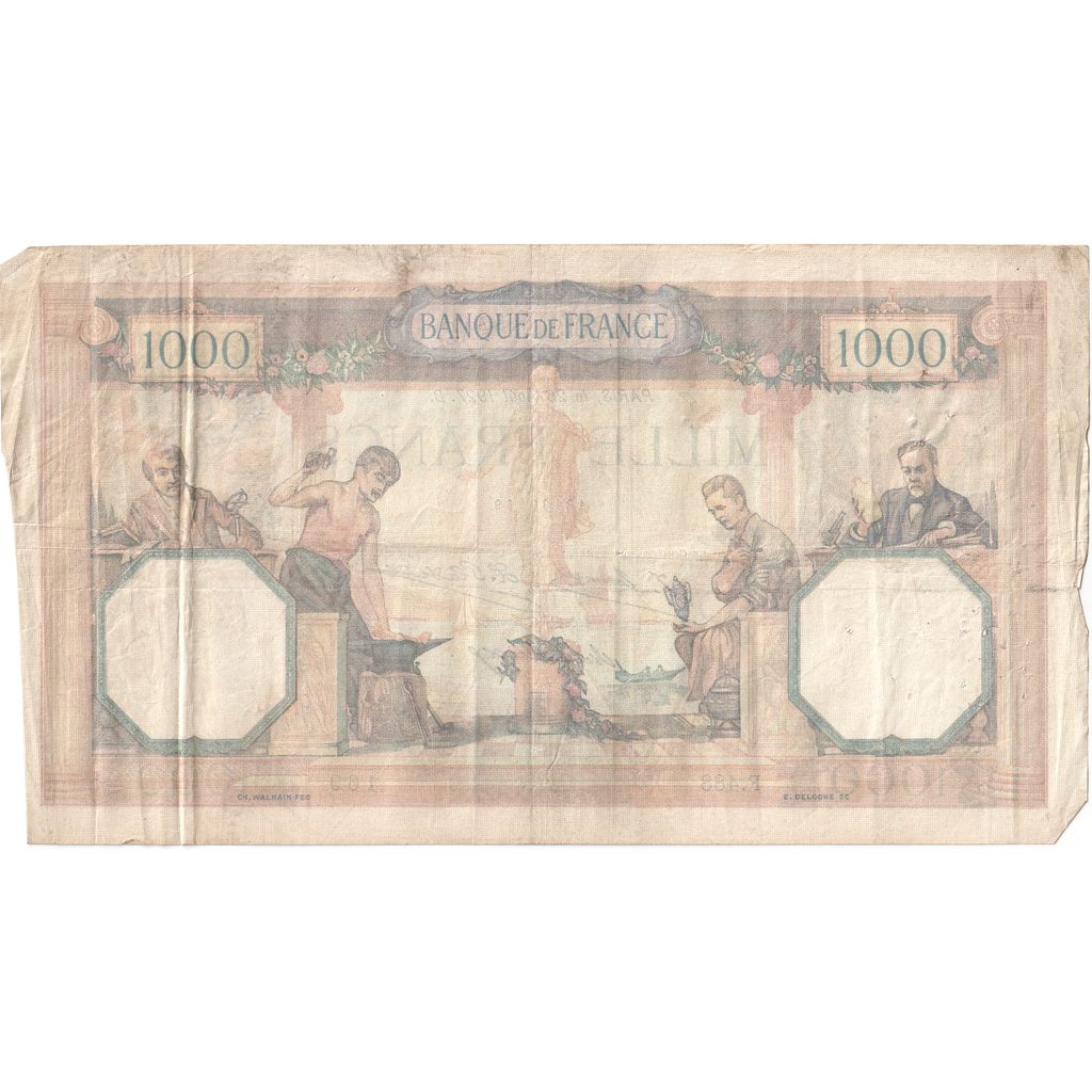 France, 1000 Francs, Cérès et Mercure, 1927-08-26, F.488, VF(20-25)