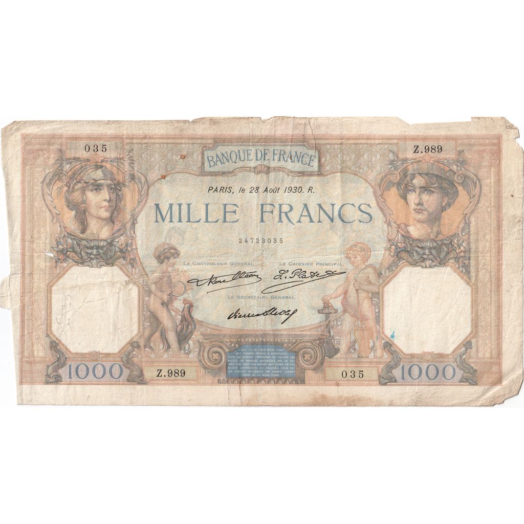 Frankrijk, 1000 Francs, Cérès et Mercure, 1930-08-28, Z.989, TB