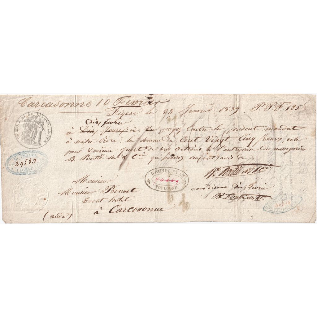 Francia, 1899-02-10, BILLET CARCASONNE 125 FRANCS, BB