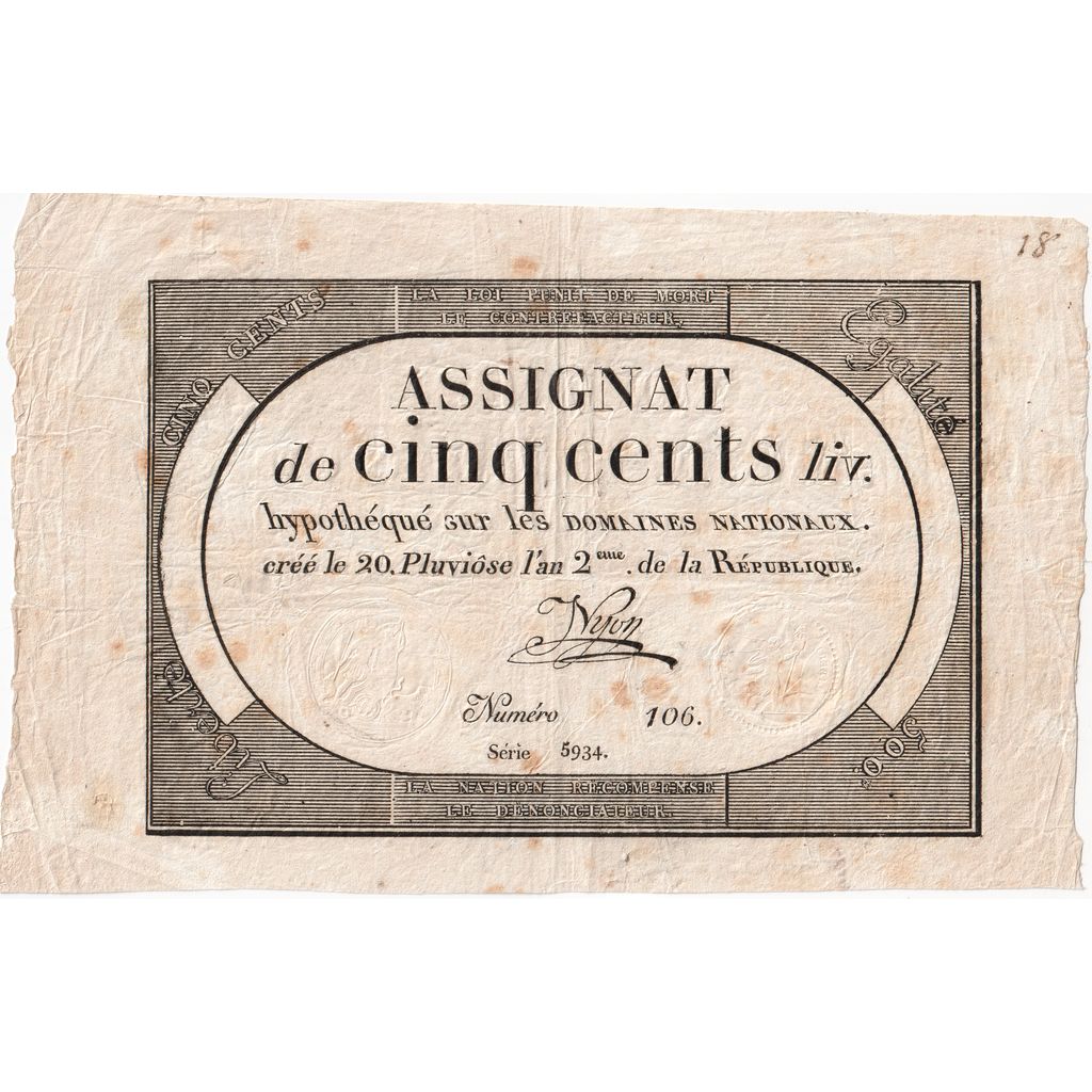 France, 500 Livres, 8.2.1794, EF(40-45)