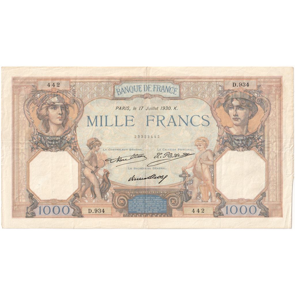 Frankrijk, 1000 Francs, Cérès et Mercure, 1930-07-17, D.934, TTB