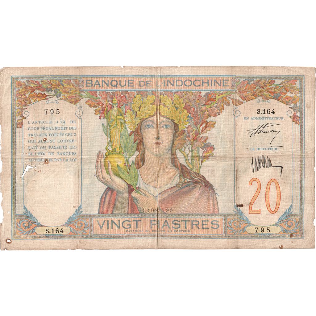 Indochine française, 20 Piastres, TB