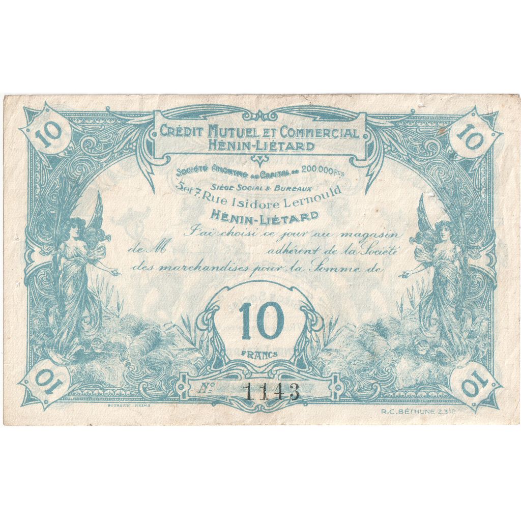 Francja, 10 Francs, CREDIT MUTUELLE HÉNIN LIÉTARD, EF(40-45)