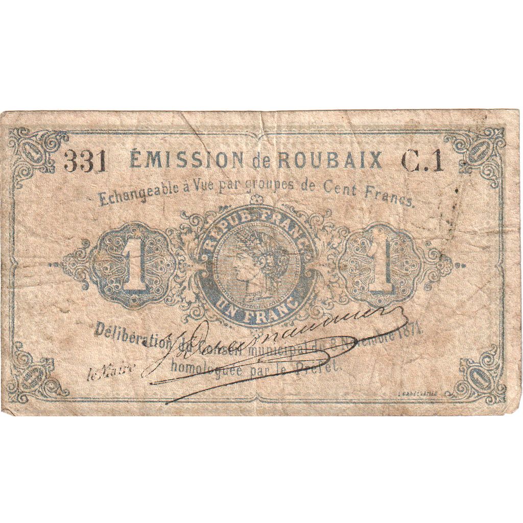 Frankreich, 1 Franc, C.1, Roubaix, S+
