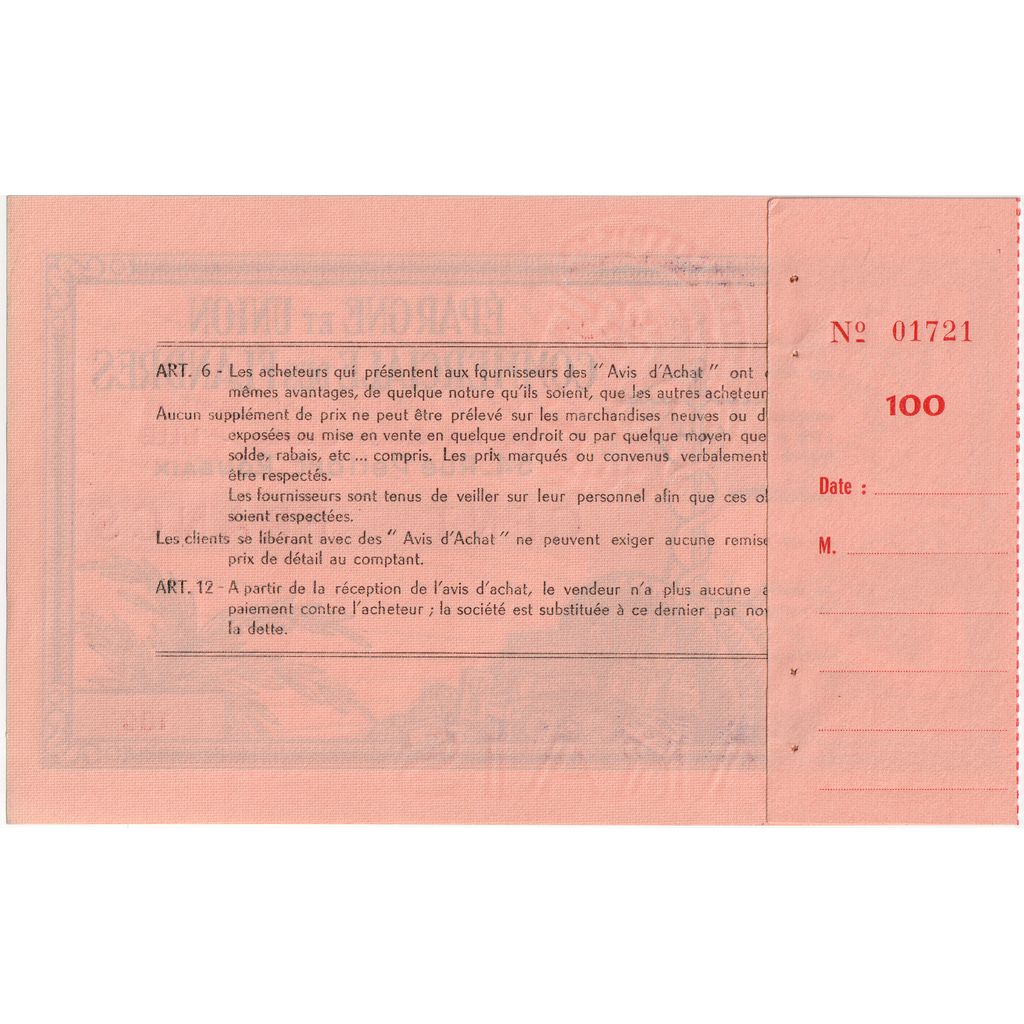 Francia, 100 Francs, SERIE A 1, EPARGNE ET UNION COMMERCIALE DES FLANDRES LILLE