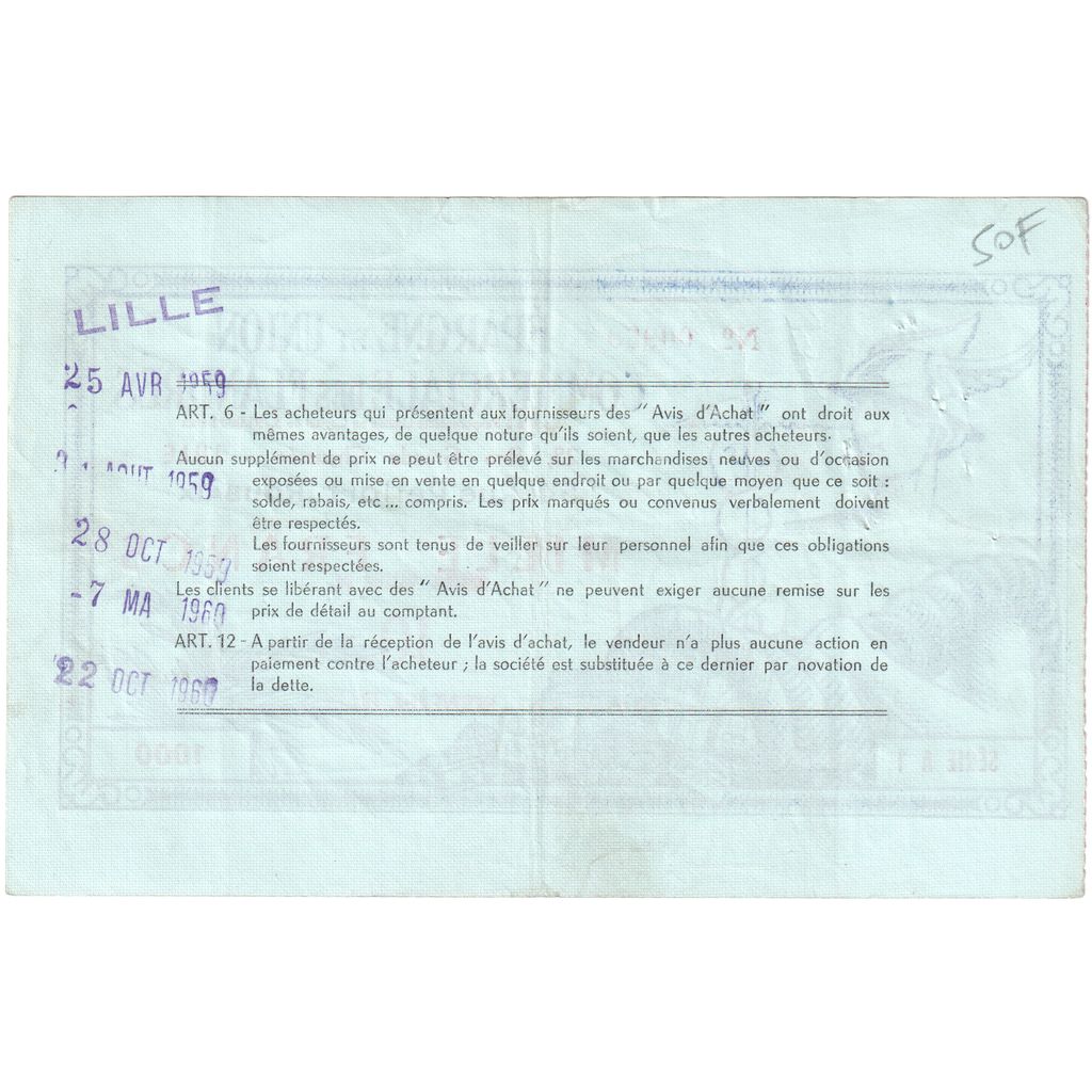 Frankrijk, 1000 Francs, SERIE A 1, EPARGNE ET UNION COMMERCIALE DES FLANDRES