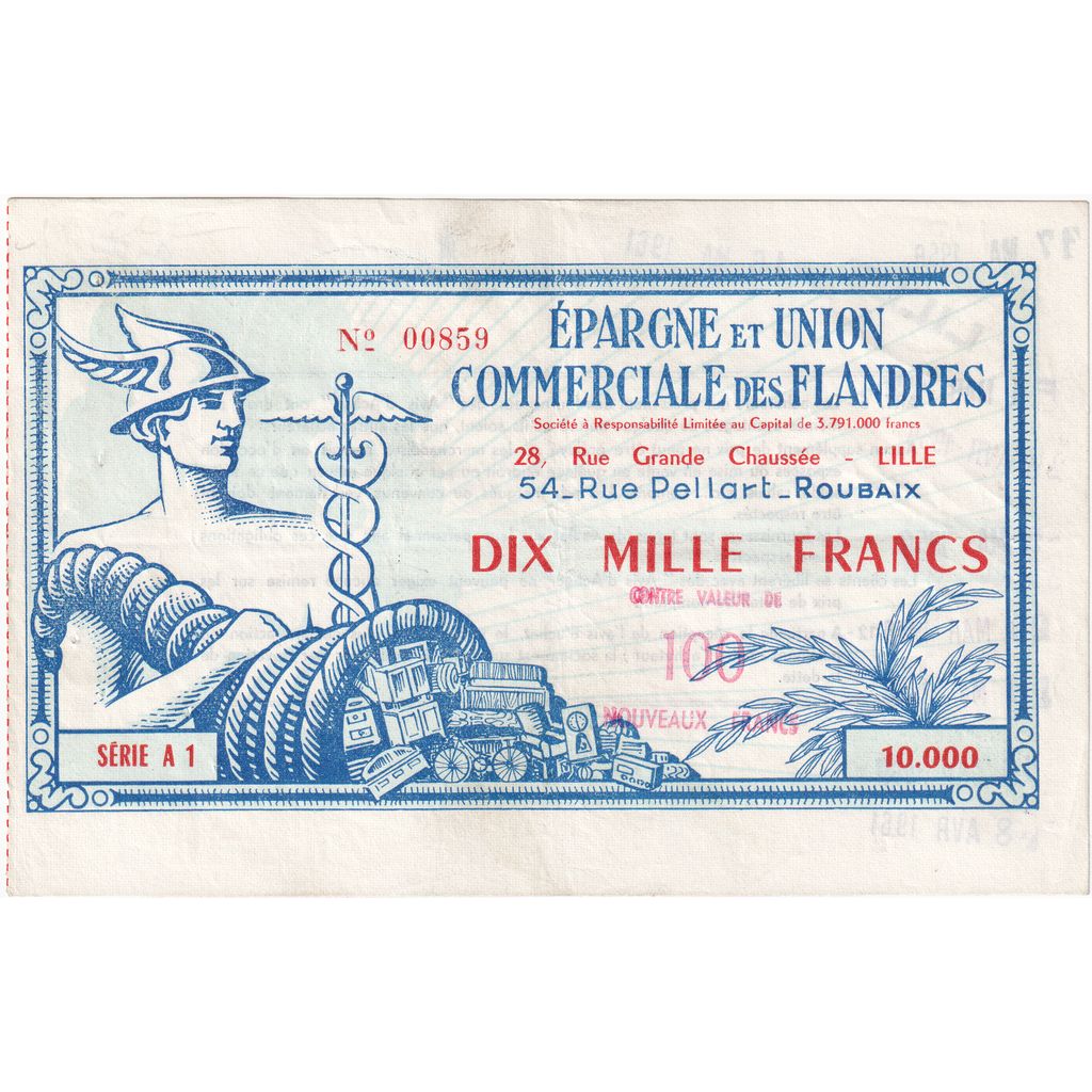 Francia, 10000 Francs, SERIE A 1, EPARGNE ET UNION COMMERCIALE DES FLANDRES