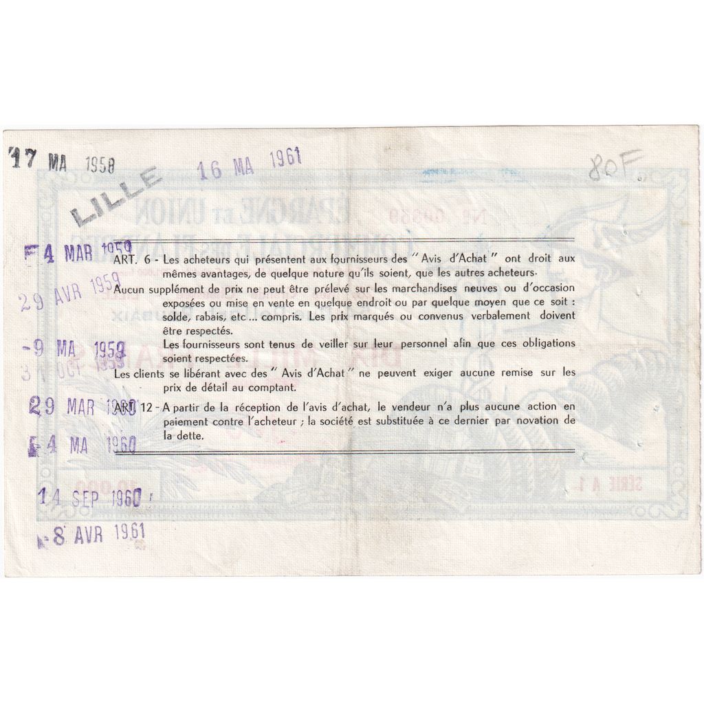 Francia, 10000 Francs, SERIE A 1, EPARGNE ET UNION COMMERCIALE DES FLANDRES