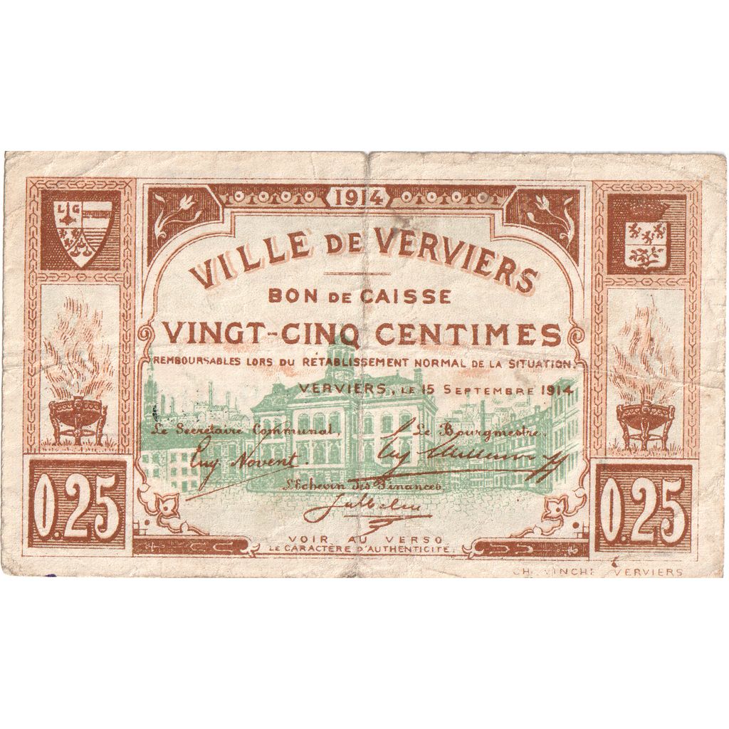 Belgien, 25 Centimes, VILLE DE VERVIERS, SS