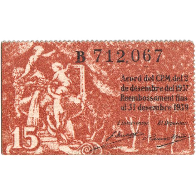 Spagna, 15 Centimes, 1939-12-31, BARCELONA, SPL