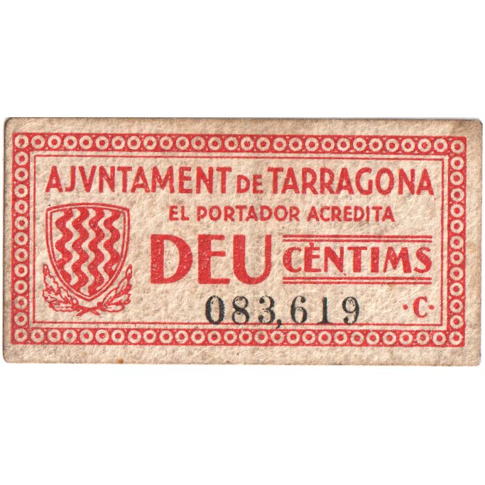Spagna, 10 Centimes, 1939-12-31, TARRAGONA, MB+