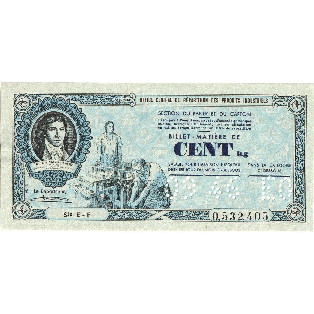 Frankrijk, Billet de 100 Kilos de Papier et de Carton, SUP
