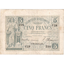 Frankreich, 5 Francs, 1871-11-16, Y.38, COMPTOIR D'ESCOMPTE PARIS, S+