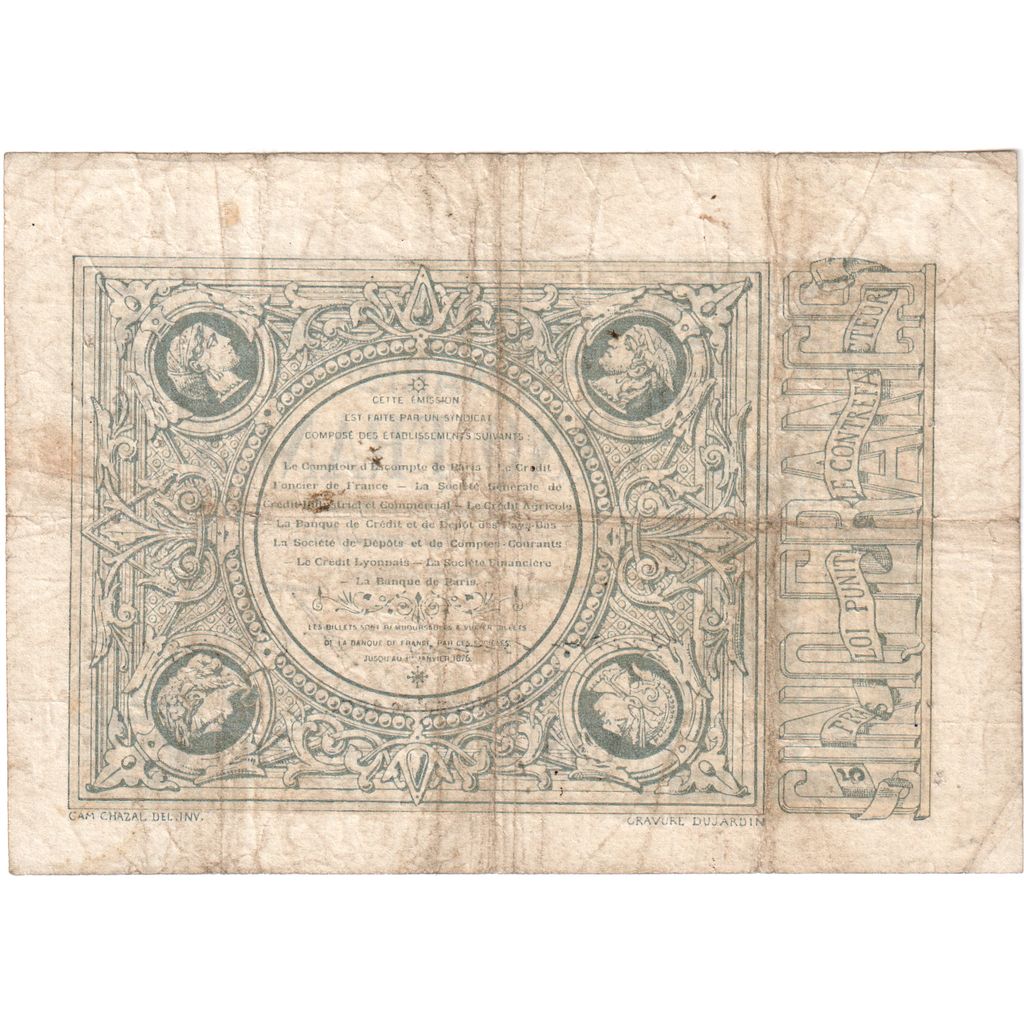 Frankreich, 5 Francs, 1871-11-16, Y.38, COMPTOIR D'ESCOMPTE PARIS, S+