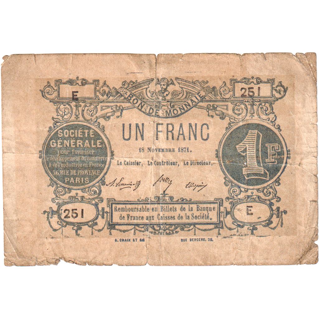 Francia, Paris, 1 Franc, 1871-11-18, BC