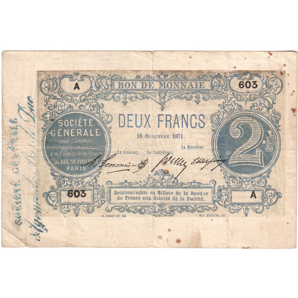 Frankreich, 2 Francs, 1871-11-18, A 603, S+