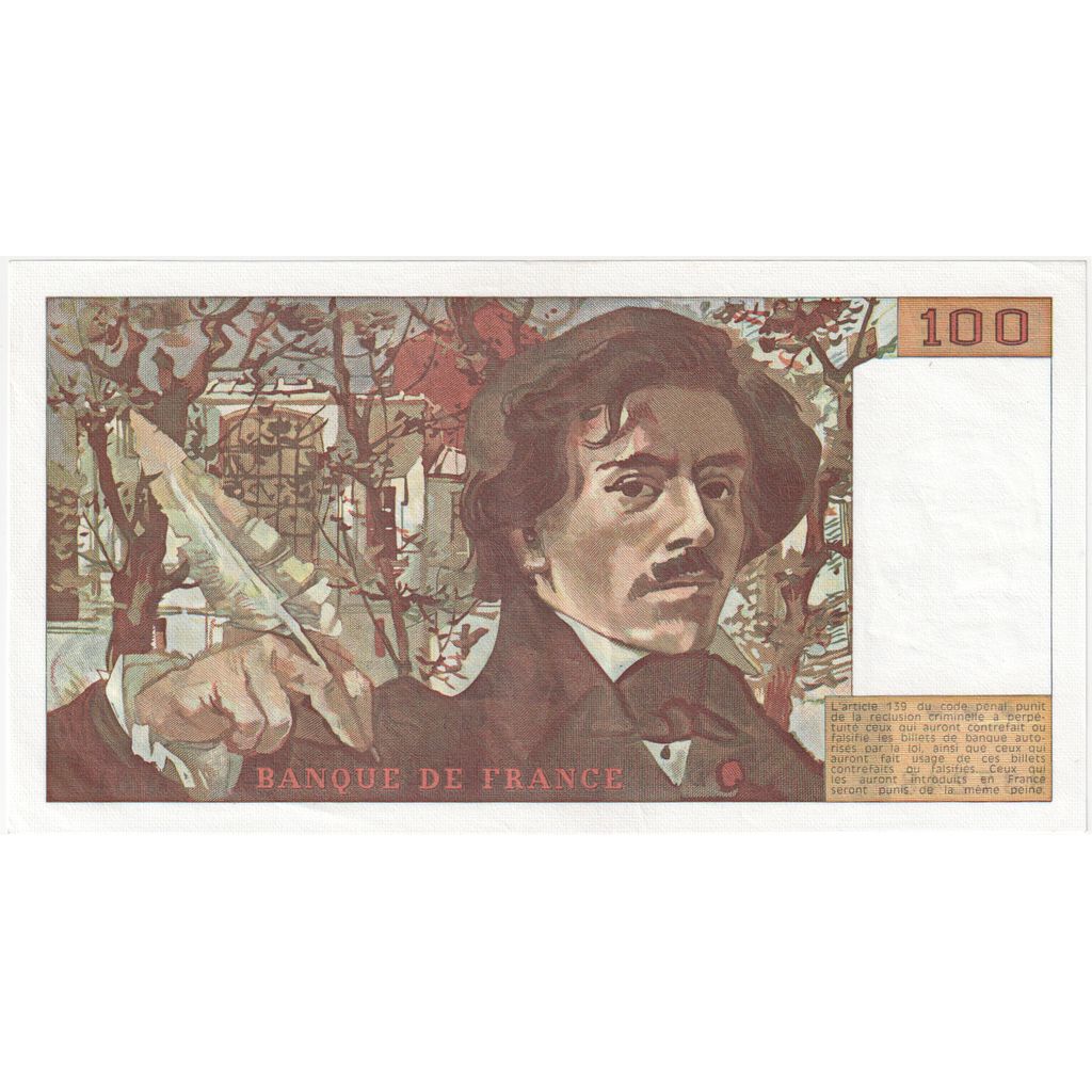 França, 100 Francs, Delacroix, Q.64, AU(55-58)