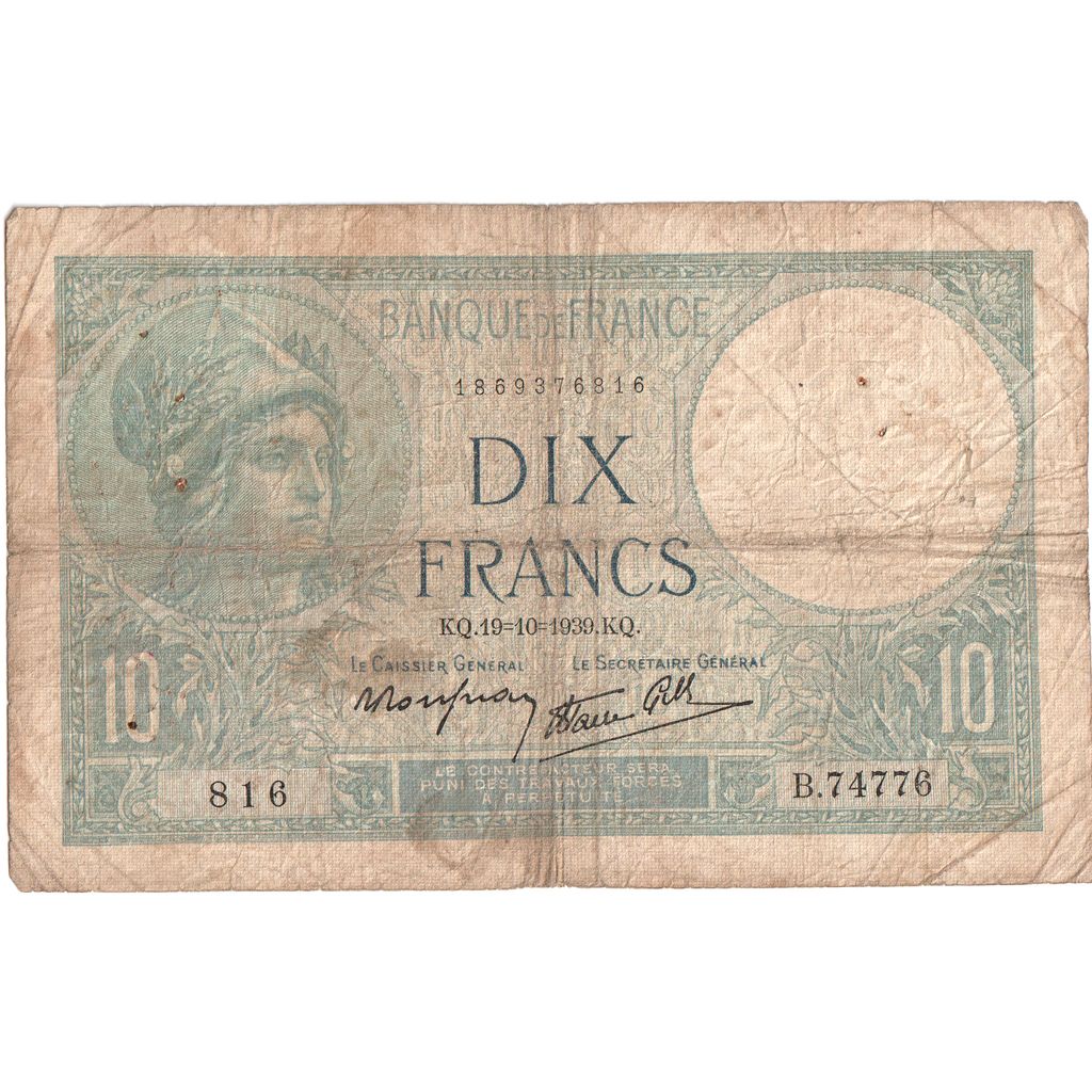 Frankreich, 10 Francs, Minerve, 1939-10-19, B.74776, S
