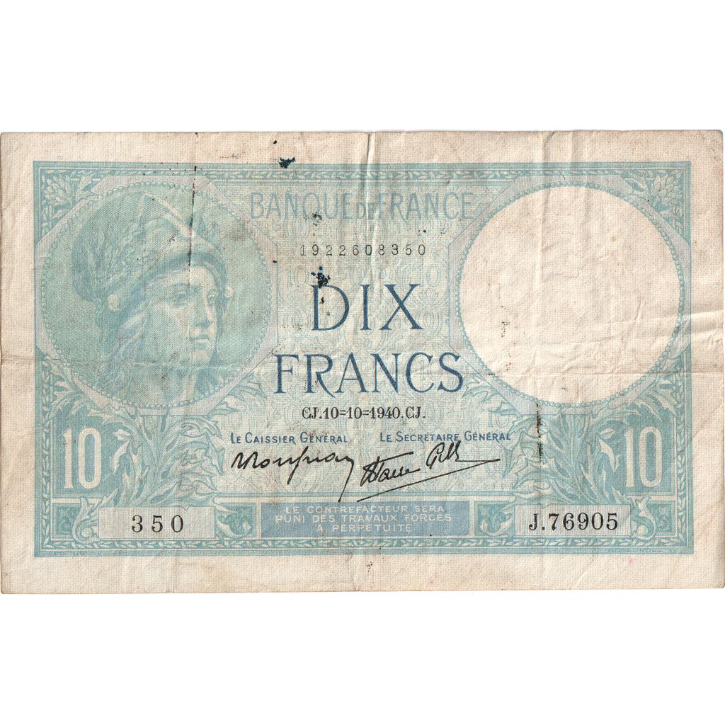 Frankrijk, 10 Francs, 1940-10-10, J.76905, TB
